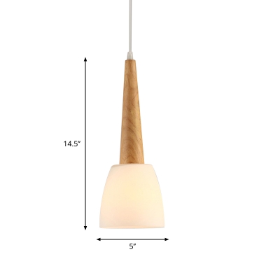 Bell Dining Table Drop Pendant White Glass 1/3-Light Nordic Ceiling Light with Wood Handle