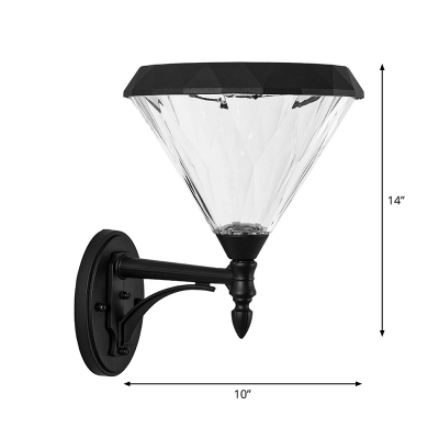 Black Cone Lantern Sconce Minimalist Acrylic Entry Gate Solar LED Wall Mount Lamp