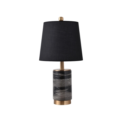 Black/White/Grey Tapered Table Light Modern 1 Bulb Fabric Night Lighting with Marble Pedestal