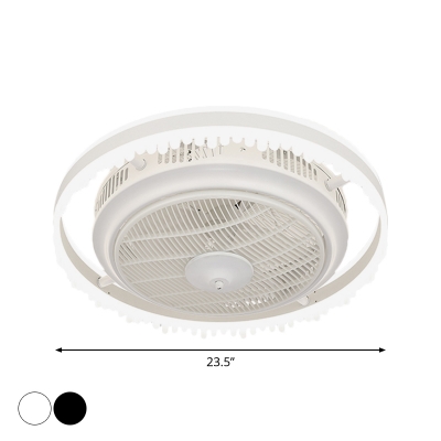 Black/White Hoop Ceiling Fan Lamp Fixture Modern 23.5