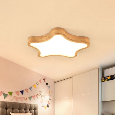 Cloud/Star Kids Bedroom Ceiling Lamp Wood 16.5