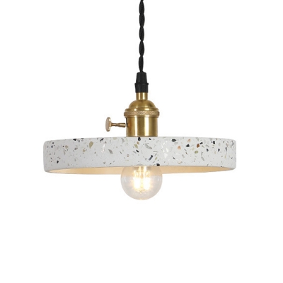 Cone/Round/Drum Bedside Drop Pendant Terrazzo Single-Bulb Nordic Ceiling Hang Light in White