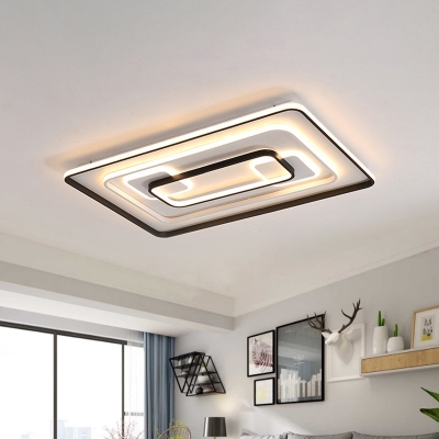 Contemporary LED Ceiling Fixture Black Round/Square/Rectangle Flush Mount Light with Acrylic Shade in Warm/White Light