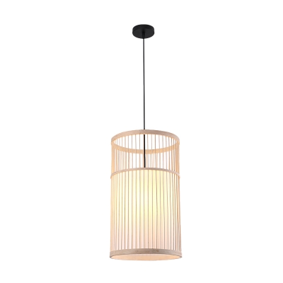 Drum/Cone/Lantern Ceiling Hang Lamp Asian Style Bamboo 1 Light Beige Suspended Lighting Fixture