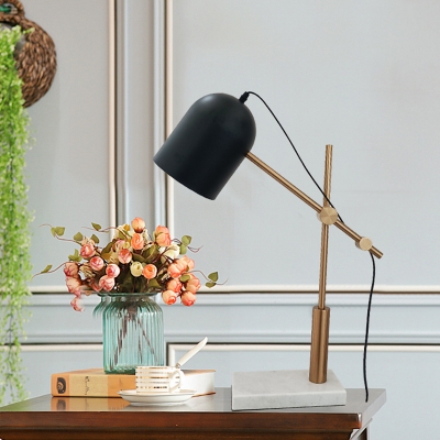 Elongated Dome Metal Nightstand Light Post-Modern 1 Bulb Black and Brass Table Lamp with Rotating X-Arm