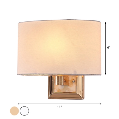 Fabric Ellipse Wall Light Fixture Modern Single-Bulb Chrome/Gold Wall Mounted Lamp for Bedroom