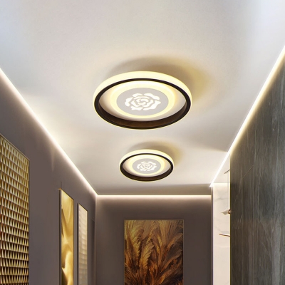Flower/Panda/Anchor Corridor Flushmount Acrylic Cartoon LED Round Flush Ceiling Light Fixture in Black