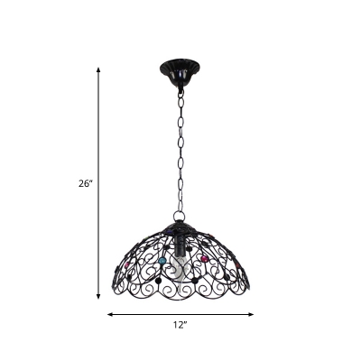 Iron Black Pendulum Light Hollowed out Oval/Scalloped/Star Shaped 1 Head Bohemia Hanging Lamp over Table
