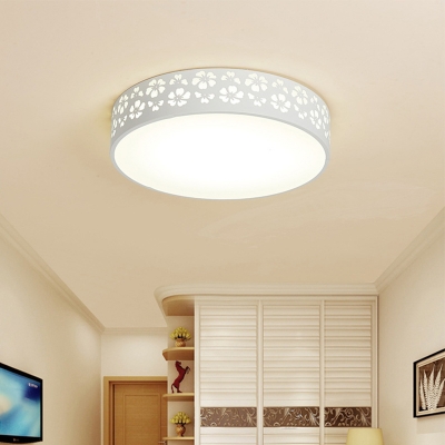 Iron Drum Shaped LED Flush Light Simple White Flower-Cutouts Close to Ceiling Lamp in White/3 Color Light, 15