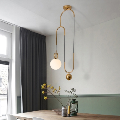 Iron Pulley Pendant Lighting Postmodern 1 Head Gold Ceiling Suspension Lamp with Ball Milk Glass Shade