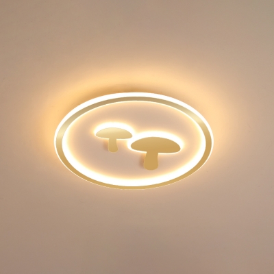 Kids Mushroom Flush Ceiling Light Fixture Aluminum Nursery LED Round Flush Mounted Lamp in White/Pink/Gold, 16
