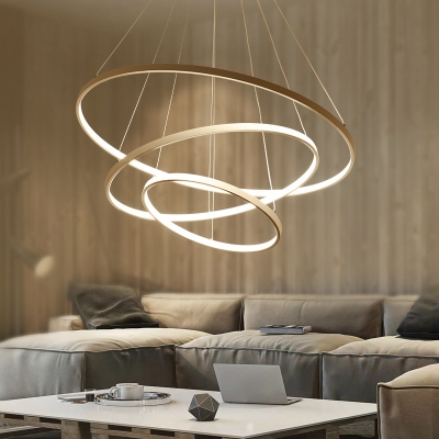 Loop Shaped Metal Pendant Light Fixture Simplicity 3-Head Black/White/Gold LED Chandelier over Table