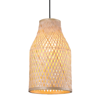 Milk Can/Hemisphere/Bell Pendant Light Chinese Style Bamboo Woven 1-Light Beige Ceiling Suspension Lamp for Restaurant