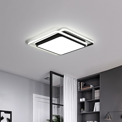 Minimal LED Ceiling Flush Light Black Round/Square/Rectangle Flush Mount Fixture with Acrylic Shade, Warm/White Light