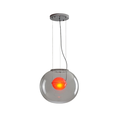 Minimalist Dual Ball Shade Drop Pendant White/Red/Smoky Glass 1 Head Kitchen Bar Hanging Light, 12