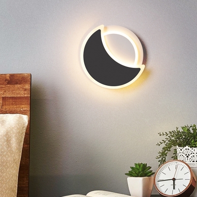 Modern LED Flush Mount Wall Light Black/White Moon Sconce Light Fixture with Acrylic Shade, Warm/White Light