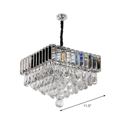 Modern Round/Square Tiered Pendant Lamp Clear Crystal Living Room LED Hanging Light in Stainless Steel