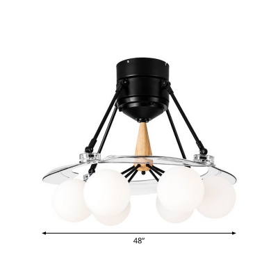 Nordic 3/6 Heads Semi Flush Mount Lamp White Diamond/Cone/Ball 4-Blade Hanging Fan Lighting with Metal Shade, 48