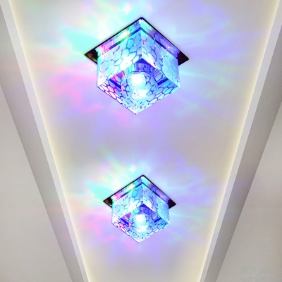 Rose Gold Cube Flush Ceiling Light Simplicity Crystal LED Flushmount Lighting in Warm/White/Multi-Color Light