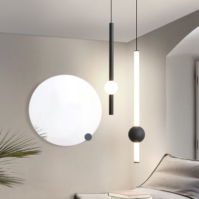 Tubular LED Pendulum Light Minimalistic Acrylic Black/White Ceiling Pendant in Warm/White/3 Color Light