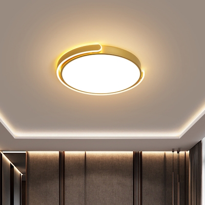 Ultra-Thin Round Flushmount Lighting Minimal Acrylic Black/Gold/White LED Ceiling Light with Glowing Sidebar, Warm/White Light