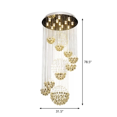 13 Lights Spiral Design Sphere Flushmount Modernism Stainless Steel Crystal Flush Ceiling Light Fixture