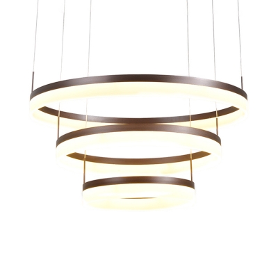 2/3-Tier Tapered Acrylic Chandelier Minimalist Coffee Small/Large Circle LED Hanging Lamp for Living Room