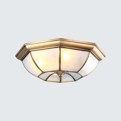 2/4/6 Lights Ceiling Mount Lamp Minimalist Hotel Flush Light with Recessed Frosted Glass Shade in Brass, 14