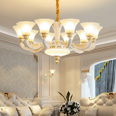 6/8/12 Heads Ivory Glass Drop Lamp Traditional White Paneled Bell Dining Room Chandelier
