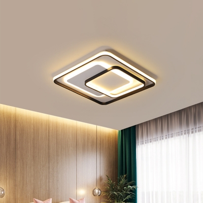Black Round/Square/Rectangle Flush Light Modernist LED Acrylic Ceiling Mount Lamp in Warm/White Light for Hotel