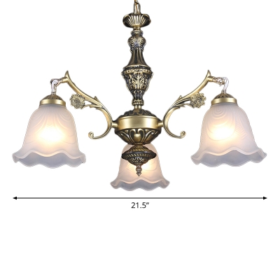Bronze Floral Ceiling Pendant Antique Frosted Glass 3-Light Dining Room Chandelier Light Fixture