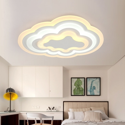 Cloud Kids Bedroom Ceiling Mount Lighting Acrylic Cartoon LED Flush Mount Lamp in Warm/White Light, 19.5