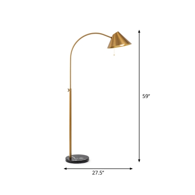 Cone Floor Standing Light Mid-Century Metal 1 Light Gold Floor Lamp with Arch Pole and Marble Base