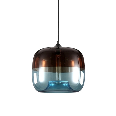 Drum Kitchen Bar Pendant Light Fixture Blue/Green and Brown Glass Single Nordic Hanging Lamp Kit