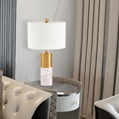 Drum Nightstand Light Minimalistic Fabric Single Black/Grey/White and Brass Table Lamp, 12.5