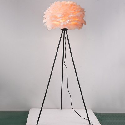 Grey/Pink/White Dome Floor Light Nordic Single-Bulb Feather Stand Up Lamp with Black/White/Gold Tripod