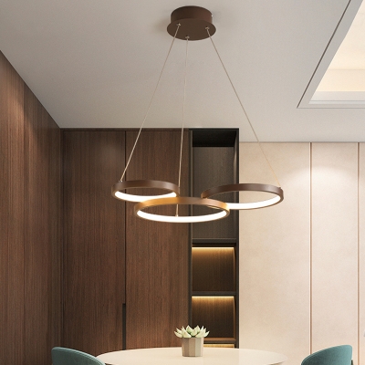 Metal 3/4/5-Ring Chandelier Lamp Simplicity Brown LED Hanging Ceiling Light for Dining Room