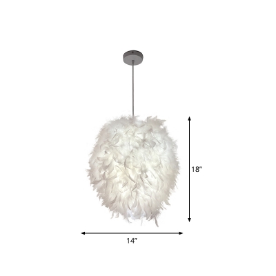 Nordic Style Oval Ceiling Hang Light Feather 1-Light Dining Room Hanging Pendant in White