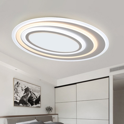 Oval Shaped Flush Light Contemporary Acrylic Living Room LED Ceiling Flush Mount Light in White, 19.5