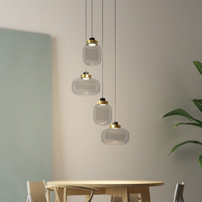 Oval Smoke Grey Glass Pendant Lighting Post-Modern Bedroom LED Hanging Ceiling Light in Warm/White/Natural Light