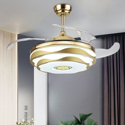 Postmodern LED Pendant Fan Lighting Gold Tiered Scalloped 4-Blade Semi Flush Ceiling Lamp with Acrylic Shade, 19