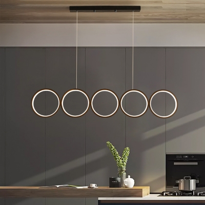 Ring Kitchen Island Pendant Metallic 5-Head Minimalist LED Hanging Light in Black, Warm/White Light