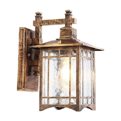 Ripple Glass Black/Brass Sconce Light Cuboid Single-Bulb Farmhouse Outdoor Wall Lantern