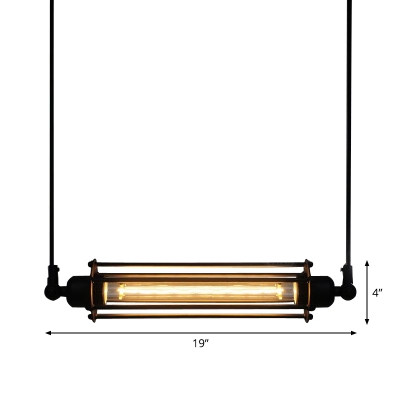 Single Tubular Suspension Light Rustic Black Iron Hanging Pendant over Dining Table