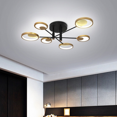 Sputnik Semi Flush Mount Light Contemporary Metal 4/6-Light Bedroom LED Ceiling Lamp in Warm/White Light
