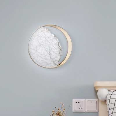 White and Gold Moon Eclipse Sconce Postmodern 1 Light Marble Flush Mount Wall Light for Living Room