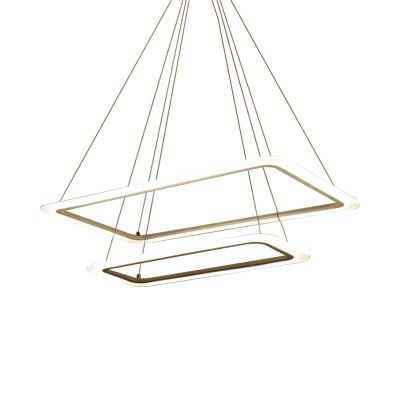 White Rectangular 2/3/4 Tiers Drop Lamp Minimalistic Acrylic LED Chandelier in Warm/White Light for Living Room