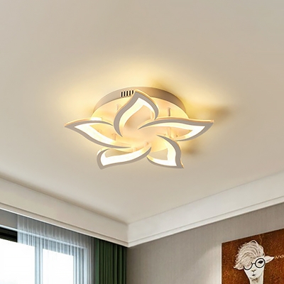 Acrylic Bauhinia Petal LED Ceiling Light Contemporary White Semi Flush Mount Fixture in Warm/White Light for Living Room
