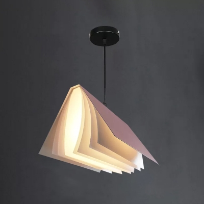 Art Deco Book Shaped Pendant Lamp Plastic 1-Light Living Room Suspension Light in Pink/Yellow/Black