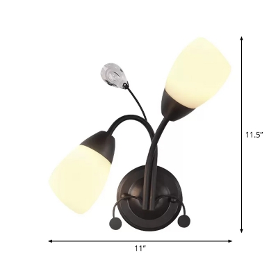 Black 2 Bulbs Wall Light Sconce Rustic Cream Glass Tulip Wall Mounted Lamp with/without Crystal Deco